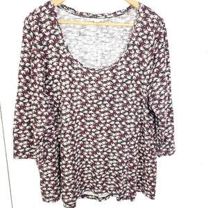 J Jill Top Womens XL Floral Tulip All Over Print Scoop Neck 3/4 Sleeve Stretchy